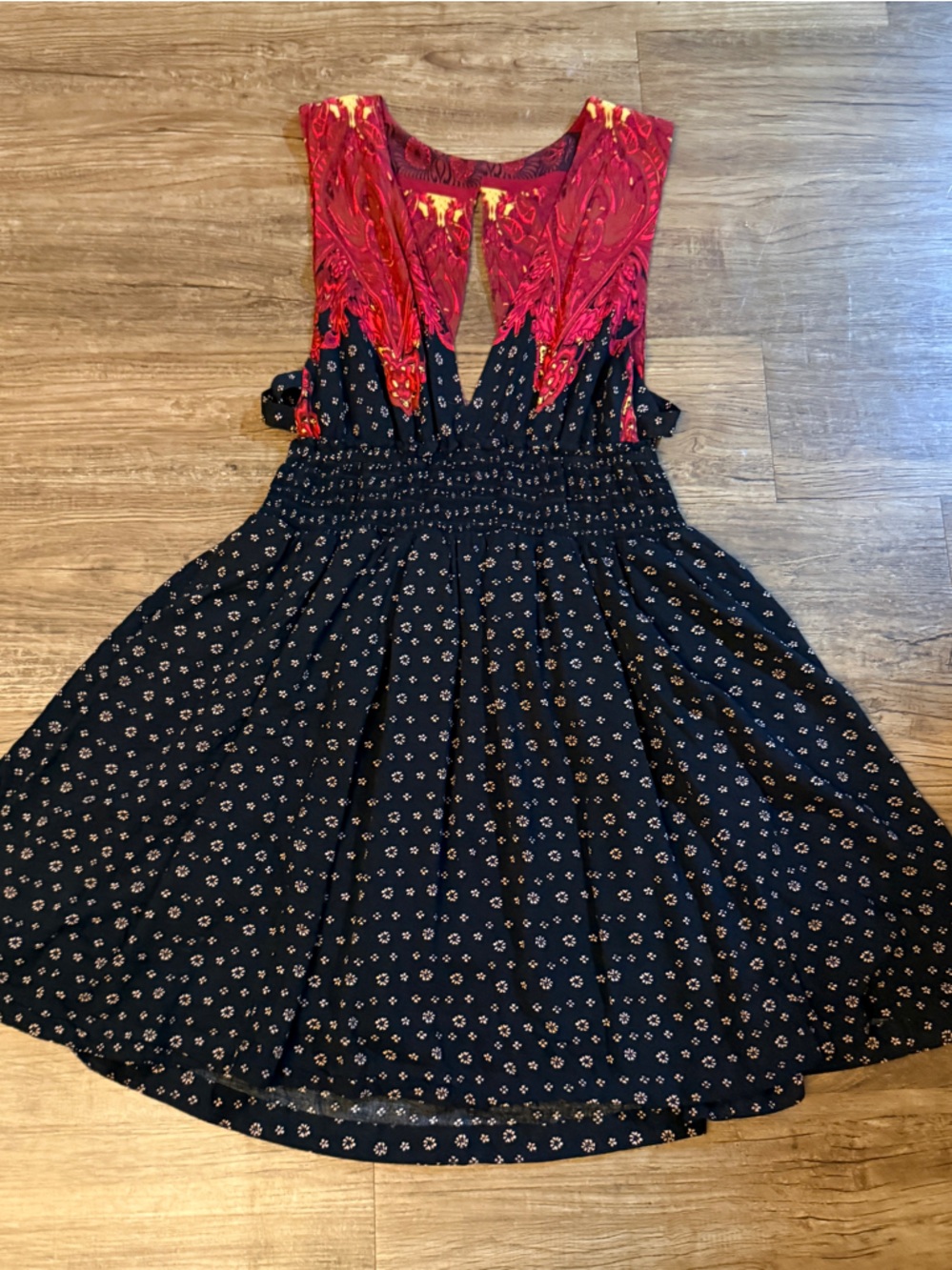 Free People Navy Mini Dress with Pink Red Paisley Bodice